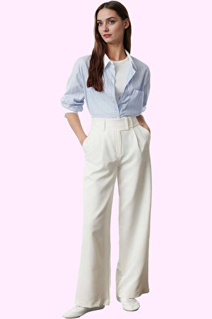 Kadın Finike Dokuma Pantolon Yüksek Bel Geniş Paça Düz Kesim İş Ve Günlük Kaliteli Malzeme