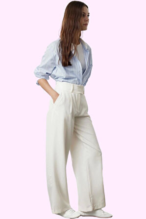 Kadın Finike Dokuma Pantolon Yüksek Bel Geniş Paça Düz Kesim İş Ve Günlük Kaliteli Malzeme