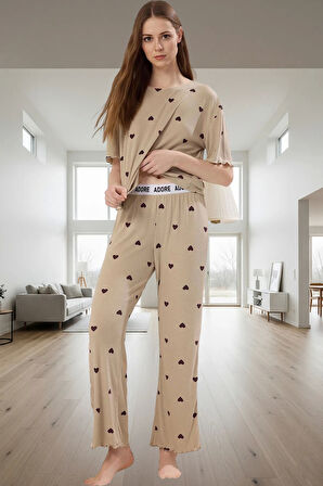 Kalpli Pijama Takımı Polyester Kumaş Boru Paça Regular Kalıp Ev Konforu Dayanıklı Malzeme