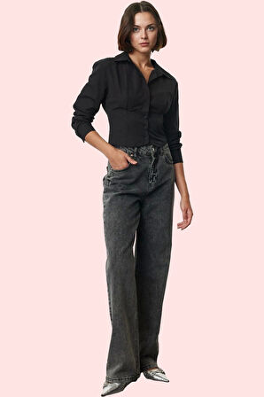 Kadın Crop Gömlek Pamuk Polyester Dokuma Kumaş Şık Tasarım Günlük Kullanım Kaliteli Malzeme