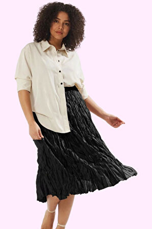 Kadın A line Kemerli Midi Etek Polyester Kumaş Günlük Casual Stiller Yaz Aylarının Vazgeçilmezi