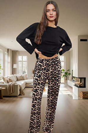 2'li Leopar Desenli Örme Pijama Takımı Kışlık Kaliteli İşçilik Profesyonel Görünüm