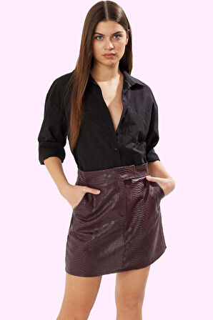 Kadın Mini Etek A Line Kesim Yüksek Bel Suni Deri Şık Gece Çıkışları İçin Günlük Kombinler