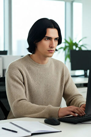 Erkek Geniş Kalıp Bisiklet Yaka Düz Baskısız Kalın Triko Kazak Kış Sezonu İçin İdeal Model