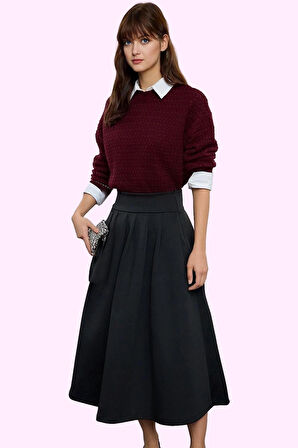 Kadın A Line Midi Etek Günlük Casual Stil Yüksek Bel Hafta Sonu Yaz Aylarının Vazgeçilmezi