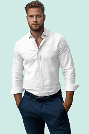 Erkek Smart Oxford Gömlek Regular Fit Kolay Ütü Tüm Sezonlar Günlük Kullanım Modern Tasarım