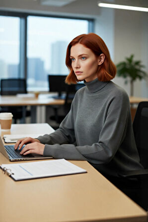 Kadın Basic Oversize Balıkçı Yaka Triko Kazak Standart Kol Rahatlığıyla Kış Sezonu Vazgeçilmezi