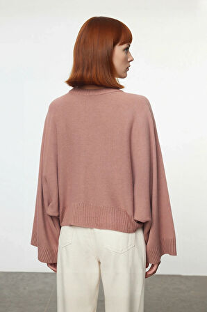 Kadın Basic Siluet Oversize Dik Yaka İspanyol Kol Akrilik Triko Kazak Konforlu Ve Modern Kaliteli