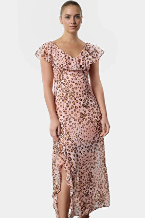 Yazlık A Line Maxi Elbise %Polyester Şifon Kumaş Çiçek Desen Profesyonel Görünüm