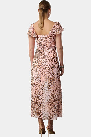 Yazlık A Line Maxi Elbise %Polyester Şifon Kumaş Çiçek Desen Profesyonel Görünüm