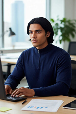 Erkek Gri Regular Kalıp Pamuklu Triko Baklava Desenli Yarım Fermuarlı Dik Yaka Kış Kazak Kaliteli