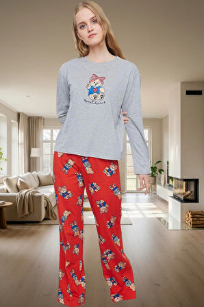 Rahat Kışlık Örme Pijama Takımı; ve Ayıcıklı Desen 2 Adet Kullanım Özel Tasarım