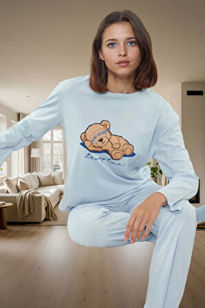 Homewear Koleksiyonu Rahat Pamuklu Pijama Takımı Uzun Kollu Geniş Paça Özenle Seçilmiş