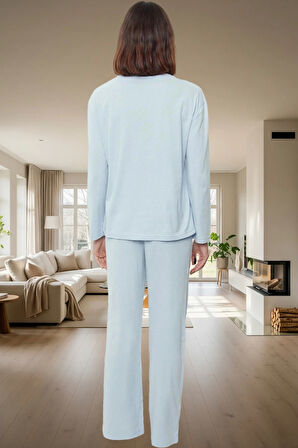 Homewear Koleksiyonu Rahat Pamuklu Pijama Takımı Uzun Kollu Geniş Paça Özenle Seçilmiş