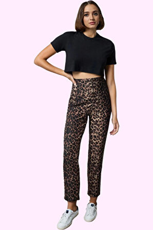 Kadın Polyester Elastan Dokuma Pantolon Yüksek Bel Cigarette Kalıp Tüm Sezonlar Günlük Kullanım