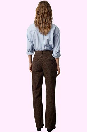 Kadın Pamuk Denim Jean; Çok Leopar Yüksek Bel Geniş Paça Günlük Şıklık Yaz Aylarının Vazgeçilmezi