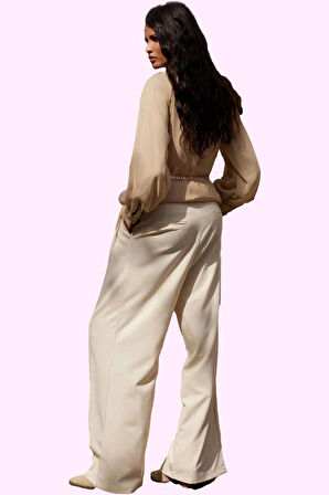 Kadın Geniş Paça Pantolon Yüksek Bel Rahat Kesim Tüm Sezonlar Günlük Kullanım Modern Tasarım