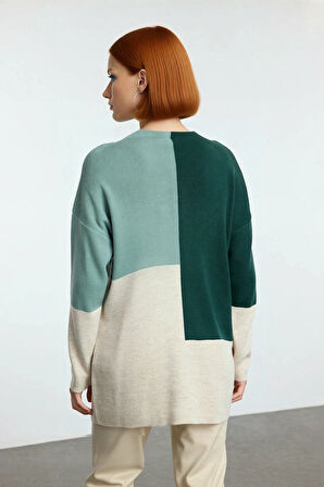 Kadın Casual Ortamlar İçin Dik Yaka Renk Bloklu Standart Kol Triko Kazak Kış Şıklığı Kaliteli