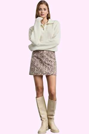 Kadın Çok Yılan Desenli Denim Mini Etek Pamuk Rahat Yaz Kombinleri Günlük Kullanım Hafta Sonu