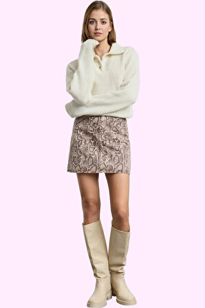 Kadın Çok Yılan Desenli Denim Mini Etek Pamuk Rahat Yaz Kombinleri Günlük Kullanım Hafta Sonu