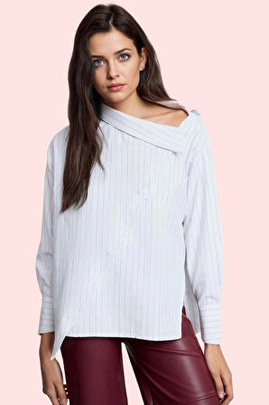 Kadın Regular Kalıp Çizgili Dokuma Gömlek Pamuk Günlük Kullanım Yaz Aylarının Vazgeçilmezi