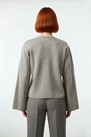 Kadın Günlük Rahat Bisiklet Yaka Basic Regular Kesim İspanyol Kollu Triko Kazak Kış Gardırobu