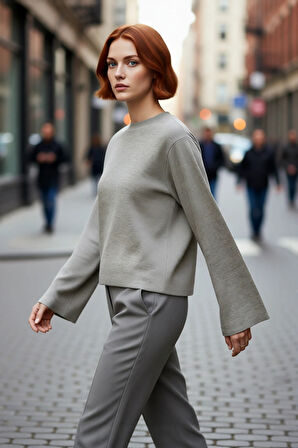 Kadın Günlük Rahat Bisiklet Yaka Basic Regular Kesim İspanyol Kollu Triko Kazak Kış Gardırobu