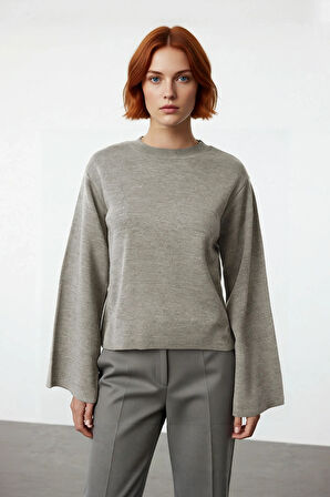 Kadın Günlük Rahat Bisiklet Yaka Basic Regular Kesim İspanyol Kollu Triko Kazak Kış Gardırobu