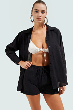 Flamlı Pamuk Dokuma Gömlek Şort Takım Yaz Rahatlığı Uzun Ömürlü Dayanıklı Malzeme