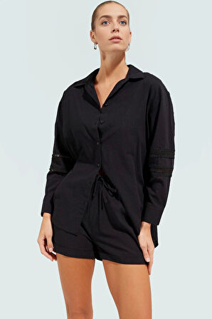 Flamlı Pamuk Dokuma Gömlek Şort Takım Yaz Rahatlığı Uzun Ömürlü Dayanıklı Malzeme