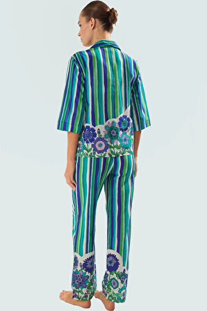 Rahat ve Şık Plaj Takımı Nefes Alan Pamuklu Viskoz Kumaş Çizgili Desen Günlük Kullanım İçin