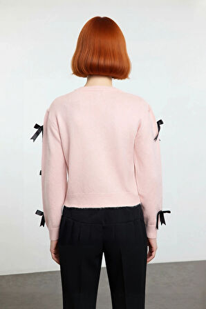 Kadınlar İçin Şık Basic Siluet Bisiklet Yaka Orta Kalın Triko Kurdeleli Uzun Kol Kazak Kaliteli