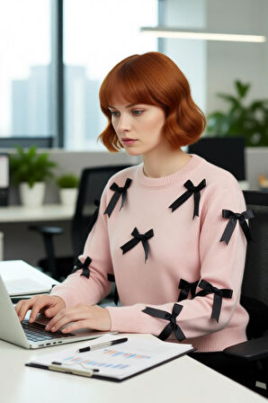 Kadınlar İçin Şık Basic Siluet Bisiklet Yaka Orta Kalın Triko Kurdeleli Uzun Kol Kazak Kaliteli