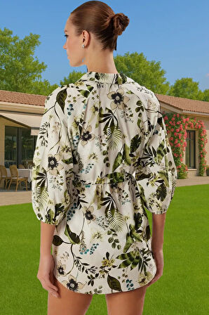 Tesettür Mini Pamuklu Elbise Skater Kalıp Büzgü Detaylı Rahat Yazlık Modern Stil Modern Stil