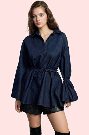 Kadın Denim Gömlek Pamuk Regular Tunik Casual Günlük Kombinler İçin Yaz Aylarının Vazgeçilmezi