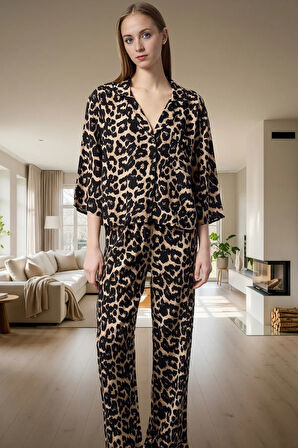 Ev Giyim Pijama Takımı Viskon Shally Dokuma Kışlık Modern Stil Özel Tasarım