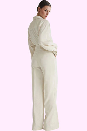 Kadın Yüksek Bel Geniş Paça Dokuma Pantolon Renk Günlük Kullanım için Yaz Aylarının Vazgeçilmezi