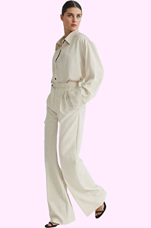 Kadın Yüksek Bel Geniş Paça Dokuma Pantolon Renk Günlük Kullanım için Yaz Aylarının Vazgeçilmezi