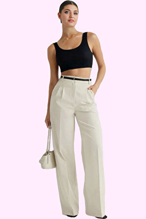 Kadın Yüksek Bel Geniş Paça Dokuma Pantolon Renk Günlük Kullanım için Yaz Aylarının Vazgeçilmezi