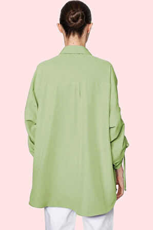 Kadın Günlük Gömlek Büzgülü Kollar Dokuma Kumaş Rahat Kalıp Tüm Sezonlar Dayanıklı Malzeme