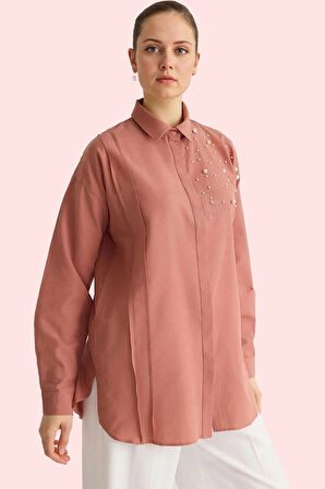 Kadın Regular Kalıp Dokuma Gömlek İncili Detaylar Casual Günlük Kullanım Dayanıklı Malzeme