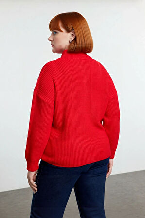 Kadın Casual Ortam Uzun Kollu Selanik Dokuma Regular Kalıp Fermuarlı Dik Yaka Triko Kazak Kaliteli