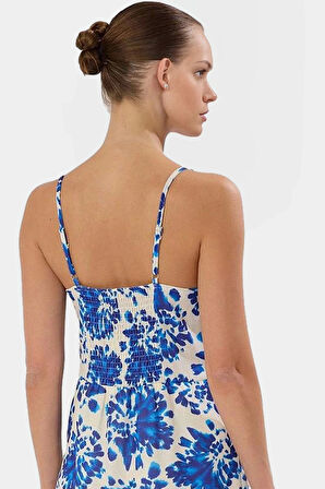 Çiçek Desenli Yazlık Maxi Elbise Rahat Skater Kalıp Polyester Kumaş Günlük Kullanım Modern Stil