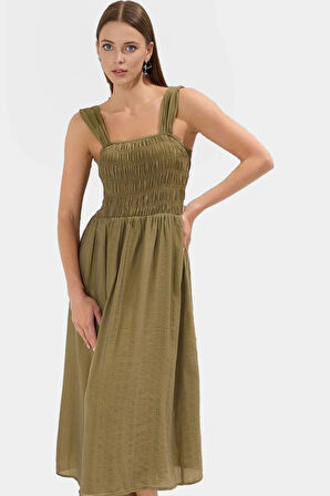 Astarlı Gipeli Midi Elbise Skater Kalıp Crinckle Organze Kumaş 120cm Boy Rahat Kullanım