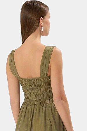 Astarlı Gipeli Midi Elbise Skater Kalıp Crinckle Organze Kumaş 120cm Boy Rahat Kullanım