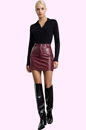 Kadın Yüksek Belli Mini Etek Casual Stil Cep Detaylı Örme Kumaş Yaz Aylarının Vazgeçilmezi