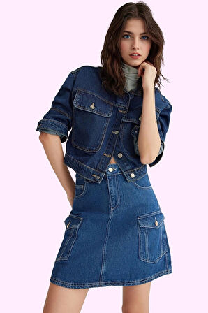 Kadın Pamuklu Denim Kargo Cepli Mini Etek Rahat Günlük Stil Hafta Sonu Yaz Aylarının Vazgeçilmezi