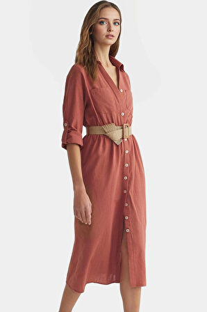 Pamuk Dokuma Kemerli Uzun Kollu Gömlek Elbise Giy Çık Ömürlü Yüksek Kalite Rahat Kullanım