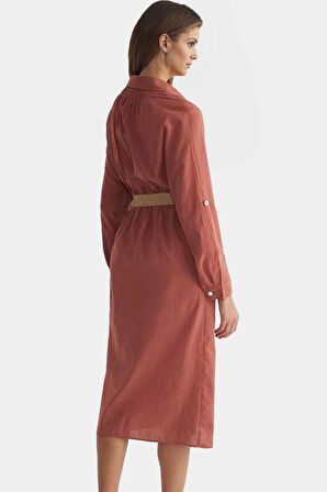 Pamuk Dokuma Kemerli Uzun Kollu Gömlek Elbise Giy Çık Ömürlü Yüksek Kalite Rahat Kullanım