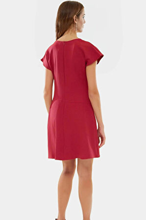 Dokuma Polyester Mini Elbise A Kesim Degaje Yaka Yazlık Şık Özel Tasarım Görünüm